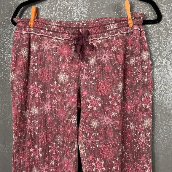 HelloNite! Waffle Lounge Pant wide leg. Holiday Winter snowflake print. size S - Picture 3 of 7